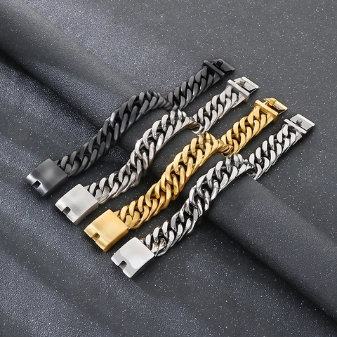 Pulsera De Cadena Cubana Para Hombre Titanio Acero Inoxidable Pesada Ancha Punk Streetwear Hip Hop Mate Pulida Joyería
