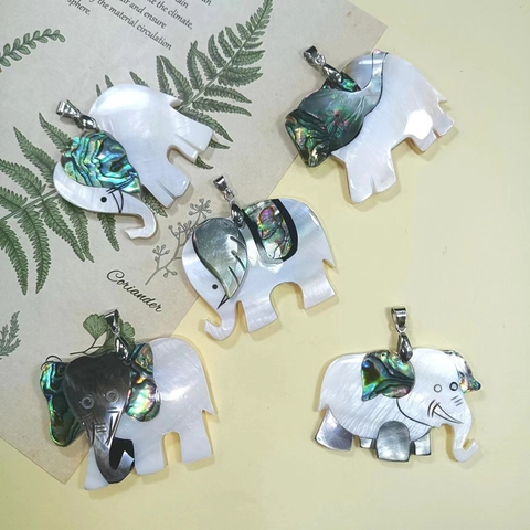 Elephant Pendant Handcrafted Spliced Shell Abalone Mother Of Artificial Pearl Iridescent Animal Charm Ethnic Style Accessory