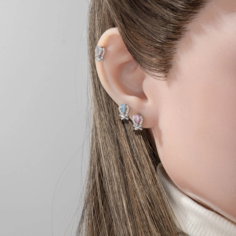Copper Bow Knot Ear Cartilage Stud Pear Drop Zircon Micro Paved Piercing Jewelry Vintage Style For Women