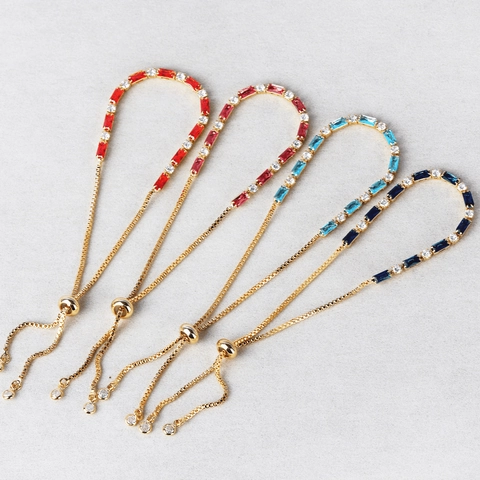 Adjustable Bracelet Necklace For Women Vintage Brass Gold Plated Rectangle Round Colorful Zircon Jewelry Elegant Romantic Accessory