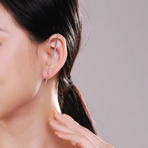 S925 Sterlingsilber Farbverlauf Blau Strass Lange Ear Crawler Ohrringe Für Damen Personalisierter Einzelschmuck Geschenk