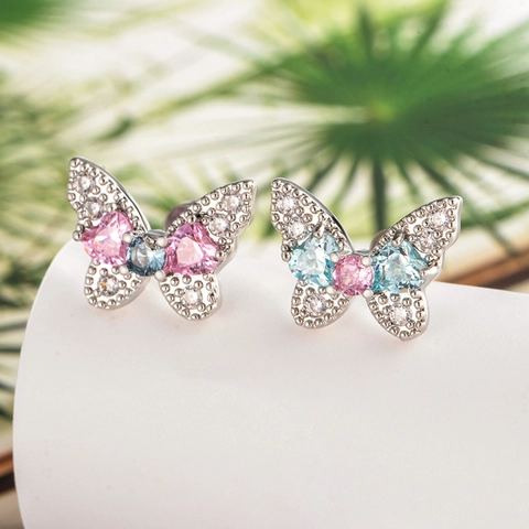 Vlinder Kraakbeen Piercing Studs Hart Roze Blauwe Zirkonia Titanium Staal Koper Schroefsluiting Sieraden