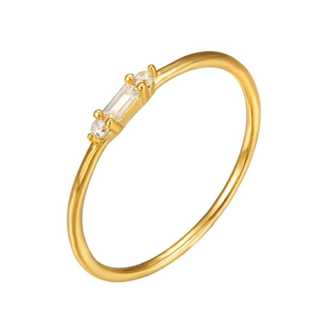Anello In Rame Minimalista Da Donna Con Zircone Taglio Baguette Placcato Oro 18K Fascia Sottile Pietre Multiple Stile INS Gioielli Chic