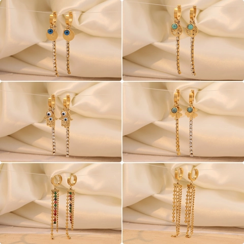 Lange Quasten-Ohrhänger Edelstahl Strass Hamsa-Hand Böser Blick Baum Des Lebens Boho Vintage Schmuck Für Damen