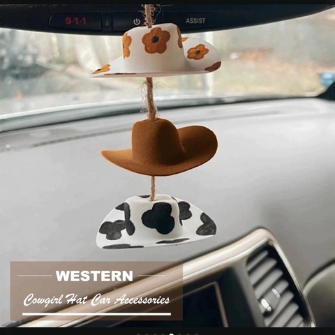 Mini Cowboy Hut Auto Rückspiegel Anhänger Zubehör Western Style Filz Ornament Mit Juteseil Und Discokugel