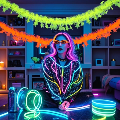 Fluoreszierende Stern Lametta Girlande UV Glow Neon Weihnachtsbaum Band Party Dekoration Kunststoff Lametta Für Feier