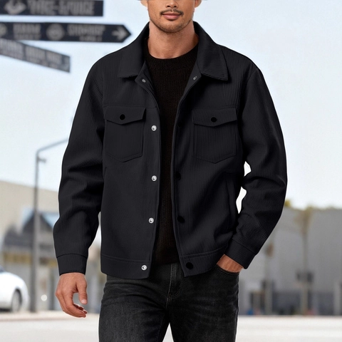 Men Corduroy Jacket Long Sleeve Button Up Shirt Jacket Multi Pockets Workwear Casual Outerwear