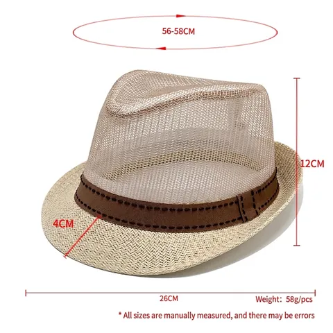 Cappello Fedora Paglia Di Carta Mesh Traspirante Protezione Solare Estate Spiaggia Viaggio All Aperto Stile Vintage Unisex