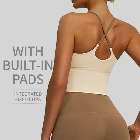 Sujetador Deportivo De Yoga Con Espalda Cruzada Para Mujer Alta Elasticidad Almohadillas Integradas Camiseta Fitness