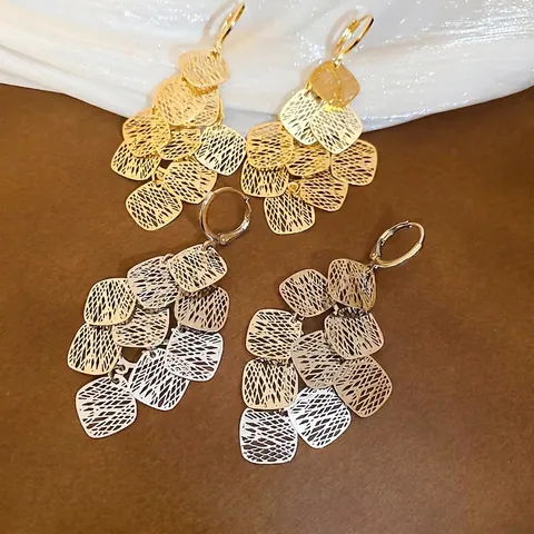 Pendientes Colgantes Cobre Con Poste Plata Geométricos Huecos Rombo En Capas Malla Escalonada Joyas