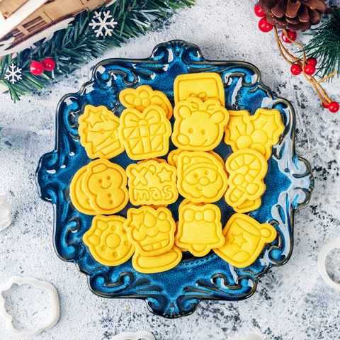 Weihnachts Plätzchenformen PLA Kunststoff 3D Prägestempel Cartoon Weihnachtsmann Schneemann Rentier Baum DIY Backwerkzeug