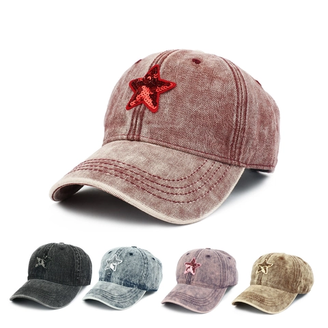 Casquette De Baseball En Denim Lavé Vintage Avec Étoile En Paillettes Protection Solaire Décontractée Pour Hommes Femmes