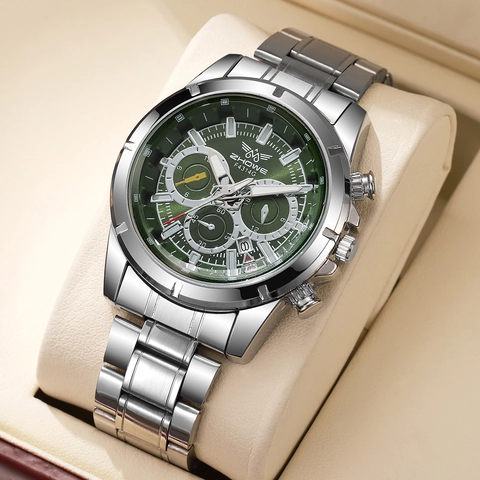 Heren Quartz Horloge Roestvrij Staal Chronograaf Luxe Business Casual Polshorloge Met Kalender Datum Meerdere Sub-wijzerplaten