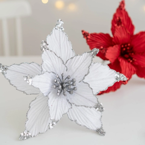 Künstliche Weihnachtsblumen Poinsettia Glitzer Sequenz Flanell Stoff Für Weihnachtsbaum Kranz Feiertag Party Dekoration Elegant