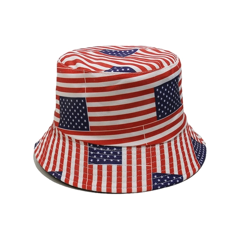 Bucket Hat US Flag Stars And Stripes Print Polyester Sun Protection Independence Day Outdoor Unisex Patriotic