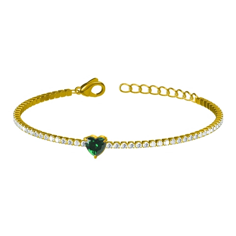 Bracelet De Tennis Coeur En Acier Inoxydable Plaqué Or Zircone Forme De Coeur Bijoux Pour Femmes Cadeau Élégant