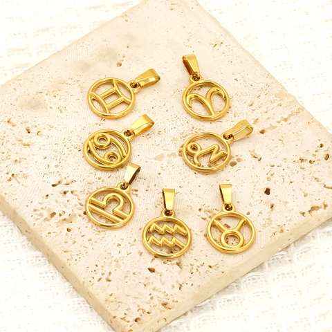 Zodiac Zeichen Anhänger 18K Vergoldet 304 Edelstahl Sternzeichen Symbol Hohl Spiegelglanz DIY Schmuckherstellung
