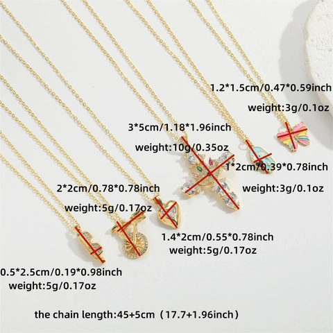 Böhmische Retro Kupfer Zirkonia Emaille Anhänger Halskette Für Damen Vergoldet Böser Blick Kreuz Schmetterling Herz Schmuck