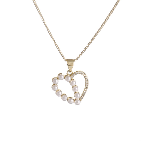 Collana Con Pendente A Cuore In Rame Placcato Oro Con Zirconi E Künstliche Perle D'imitazione Gioielli Eleganti Da Donna