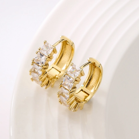 Orecchini A Cerchio In Rame Placcati Oro 18K Stile Francese Di Lusso Con Zirconia Quadrata Per Donna Gioielli Retrò