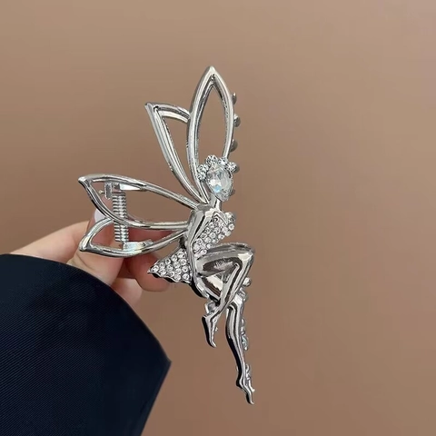 Molletta Per Capelli Angelo Fata Metallo Lega Strass Ali Incavate Artiglio Grande Moda Elegante Copricapo Per Donne