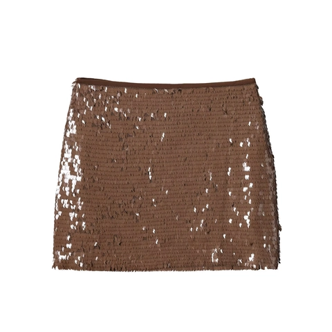 Sequin Mini Rock Braun Bodycon Slim Fit Sexy Party Clubwear Streetwear Glänzend High Waist Mode Für Damen