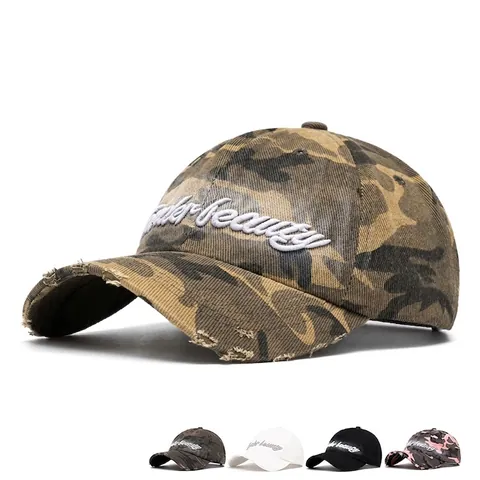 Gorra De Béisbol Camuflaje De Algodón Lavado Bordado Letras Estilo Desgastado Retro Sombrero Sol Hombre Mujer