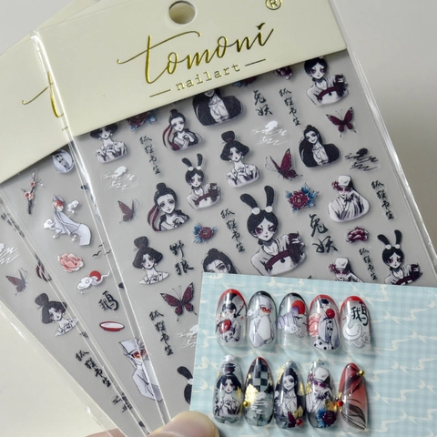 Autocollants Ongles Ultra Fins Adhésifs Personnage Mythique Chinois Renard Démon Illustration Encre De Chine Manucure Décoration