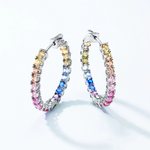 Orecchini A Cerchio Con Zirconia Arcobaleno Con Perno In Argento Sterling 925 Gioielli Colorati Scintillanti Per Donna