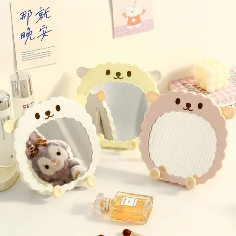Cute Cartoon Animal Desktop Makeup Mirror Plastic Foldable Adjustable Stand Wall Hanging Mirror For Students Girls Home