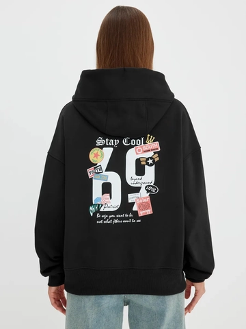 Women Oversized Hooded Sweatshirt Cotton Polyester Blend Streetwear Printed American Retro Casual Hoodie