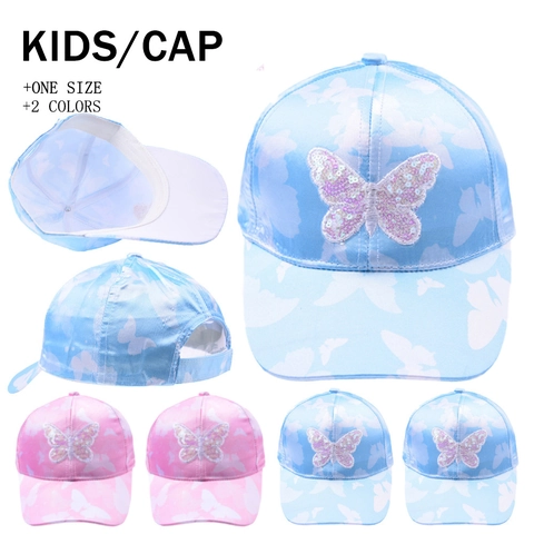 Cappellino Da Baseball Per Bambini Stampa Farfalla Patch Paillettes Cappello Da Sole Regolabile Per Ragazze