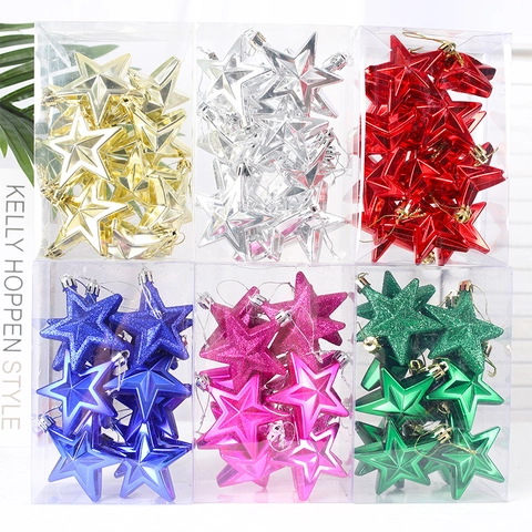 Christmas Tree Star Ornaments Pentagram Plastic Electroplated 3D Mirror Surface Holiday Party Home Decor Festive Hanging