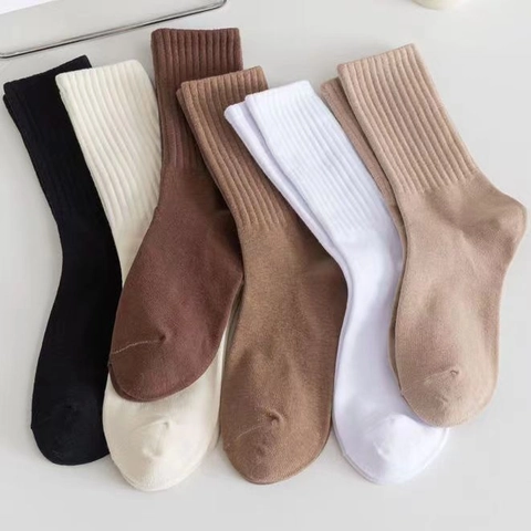 Women Slouch Mid-Calf Socks Casual Ribbed Polyester Solid Color Athletic School Style Knitted Stockings For Ladies Everyday