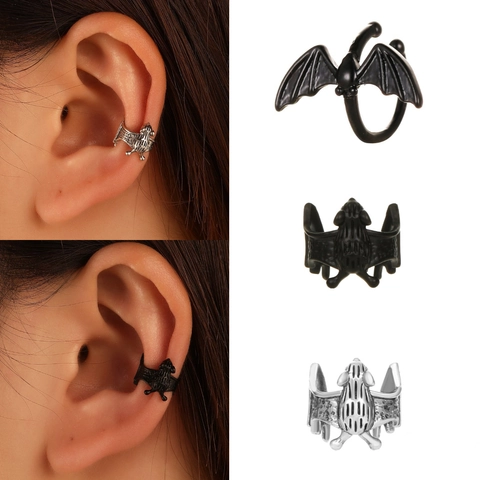 Gothic Bat Wing Ear Cuff Copper Retro Clip On Earrings Non Piercing Halloween Party Jewelry For Women Men