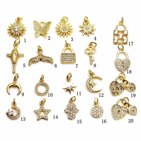 Copper Gold Plated Micro Paved Cubic Zirconia Charms Pendants Sun Moon Star Butterfly For DIY Necklace Bracelet Earrings