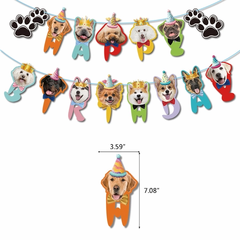 Decorazione per Festa di Compleanno per Cani Cartone Animato Banner in Carta Cake Topper Forniture per Celebrazione Animali Domestici
