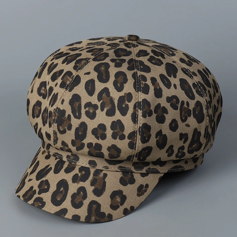 Cappello Newsboy Stampa Leopardata Donna Cappello Ottagonale Baker Boy Traspirante Poliere Vintage Regolabile Accessorio