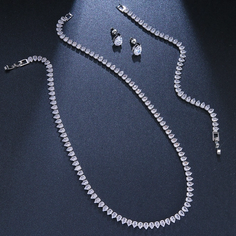 Set Di Gioielli Collana Bracciale Orecchini Per Donna Zirconia Lucida Accessori Per Feste Matrimonio Sposa