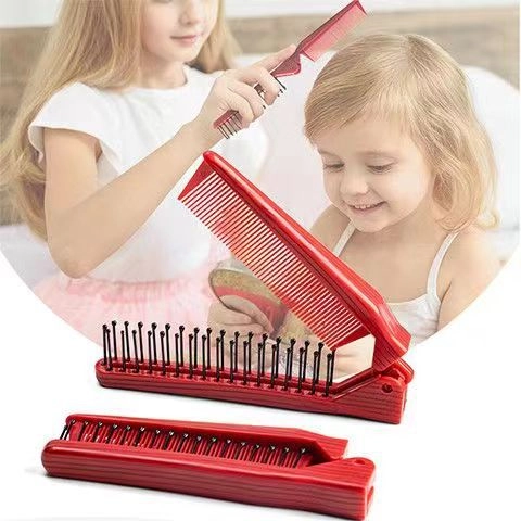 Portable Folding Hair Comb Massage Brush Travel Compact Dual Side Plastic For Kids Girls And Women