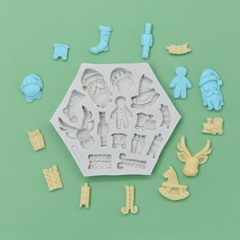 Zeshoekige Kerst Siliconen Mal Kerstman Rendier Multi Cavity DIY Bakken Fondant Chocolade Craft Tool Decoratief
