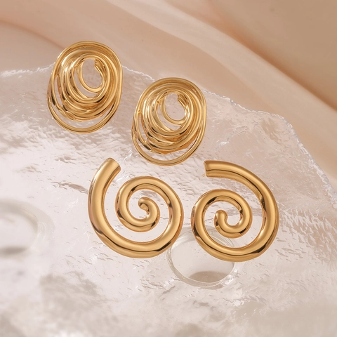 Geometric Stud Earrings Gold Plated Stainless Steel Spiral Helix Braided Chain Fashion Jewelry For Women