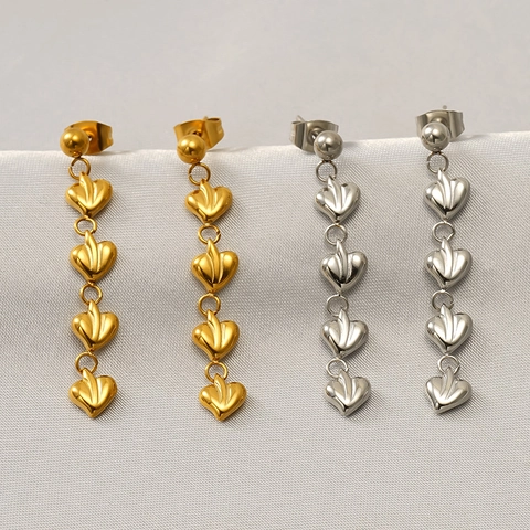 Mode 18K Vergoldete Edelstahl Herz Hänger Ohrringe Trendiger Mehrlagiger Liebe Quasten Drop Schmuck Für Frauen