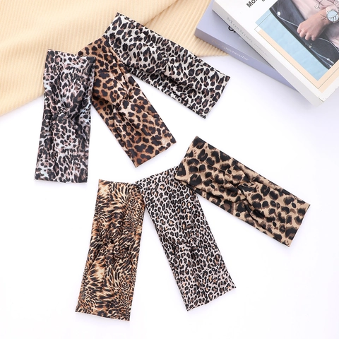 Leopard Print Headbands For Women Elastic Fabric Knotted Cross Hair Bands Vintage Boho Yoga Sports Sweat Wicking