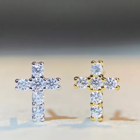Hip Hop Moissanite Cross Stud Earrings 925 Sterling Silver Gold Plated Iced Out Cross Studs For Men Women Fashion Jewelry