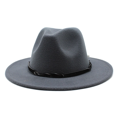 Breitkrempiger Fedora Hut Baumwolle Polyester Filz Jazz Kappe Mit Schwarzem Geflochtenem Band Für Herren Damen Herbst Winter