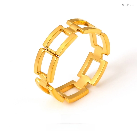 Minimalistischer Titanstahl Vergoldeter Geometrischer Hohler Quadratischer Kettenring Für Damen Mode Design Offener Finger Schmuck