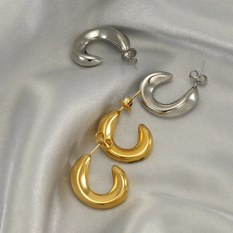 Pendientes De Aro En Forma De C Acero Inoxidable Chapado En Oro De 18K Joyería De Moda Minimalista Para Mujeres