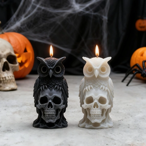 Owl Skull Candle Silicone Mold DIY Gothic Halloween Decor Handmade Craft Resin Soap Making Tool
