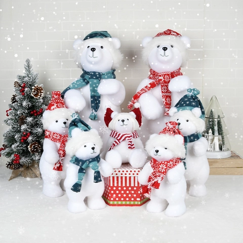 Weihnachts Beflockte Eisbären Ornamente Mit Strickmütze Und Schal Für Feiertage Dekoration Süße Winterfiguren